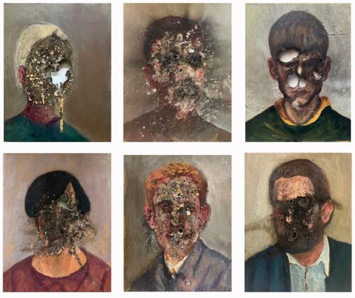 Retratos de Carnaval Grilla III de Tomás Espina, Pintura a la venta en Singulart