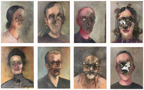 Retratos de Carnaval Grilla V de Tomás Espina, Pintura a la venta en Singulart
