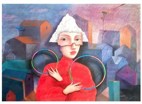 La Niña de los aros van Edwin Rojas, Schilderij te koop op Singulart