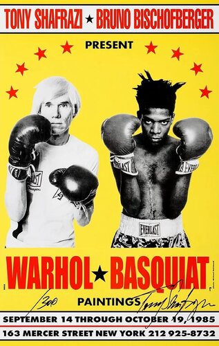 Signed Warhol Basquiat 1985 Limited Edition Boxing Poster from the 30th Anniversary Edition - Signed by Tony Shafrazi and Photo by Michael Halsband van Andy Warhol & Jean-Michel Basquiat, Afdruk te koop op Singulart