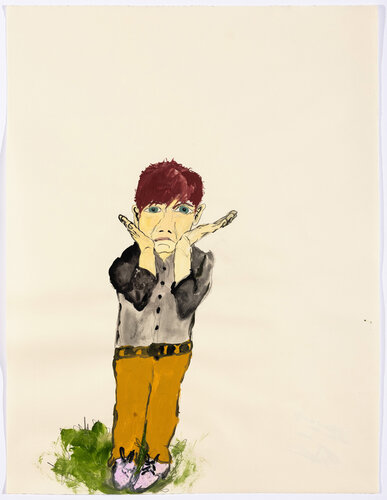 Self Portrait as a boy with pink shoes by Eve Wood, Work on Paper for Sale on Singulart