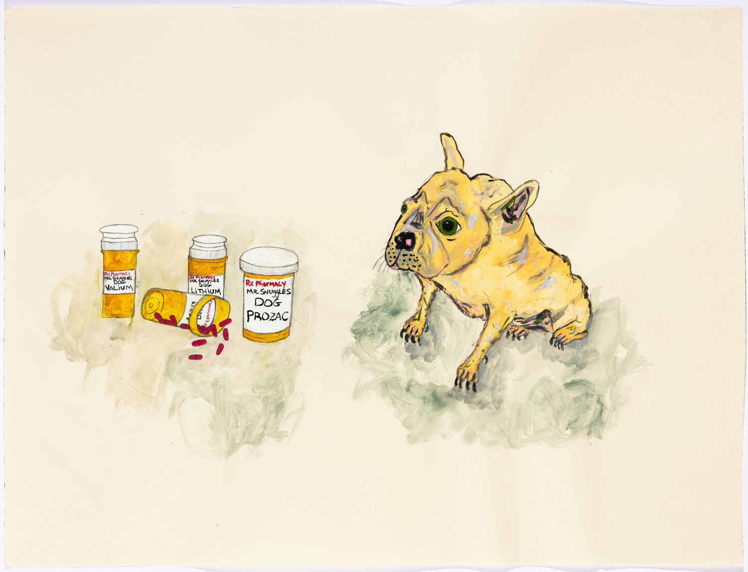 Dog Pharmacy Eve Wood Work on Paper for sale
