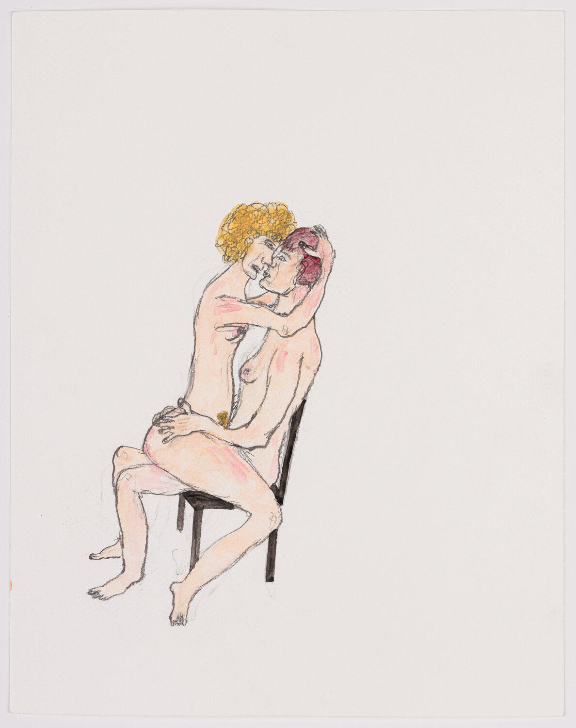Lovers in Chair Eve Wood Work on Paper for sale