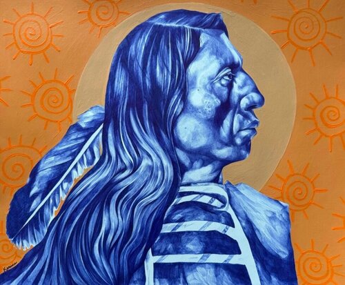 Traditional Native American Man (print) van Karina McMillan, Afdruk te koop op Singulart