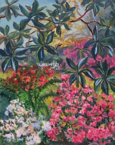 Garden, Azaleas II  van Janette K. Hopper, Schilderij te koop op Singulart