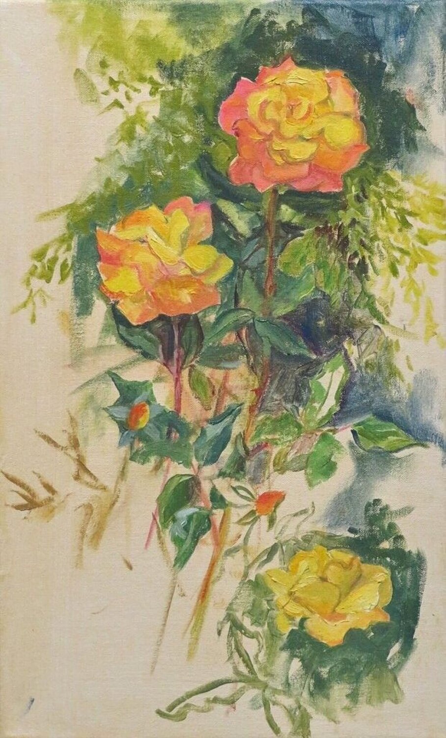 Garden, Yellow Roses  Janette K. Hopper Dipinto originale in vendita