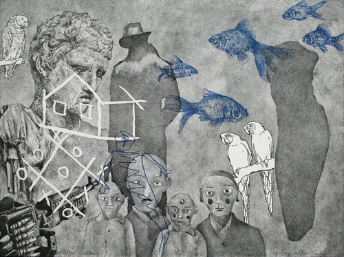 Refugees with Blue Fish ("The Family") von Ralph L. Steeds, Druck kaufen auf Singulart