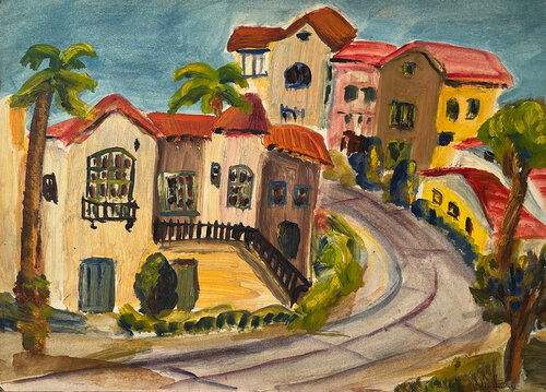 City With Palm Trees, Cat. No. 3124 di Soshana Afroyim, Pittura in vendita su Singulart
