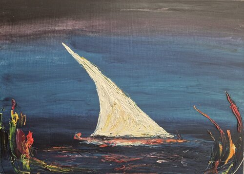 Sailboat in the Indian Ocean, Cat. No. 1636 von Soshana Afroyim, Malerei kaufen auf Singulart