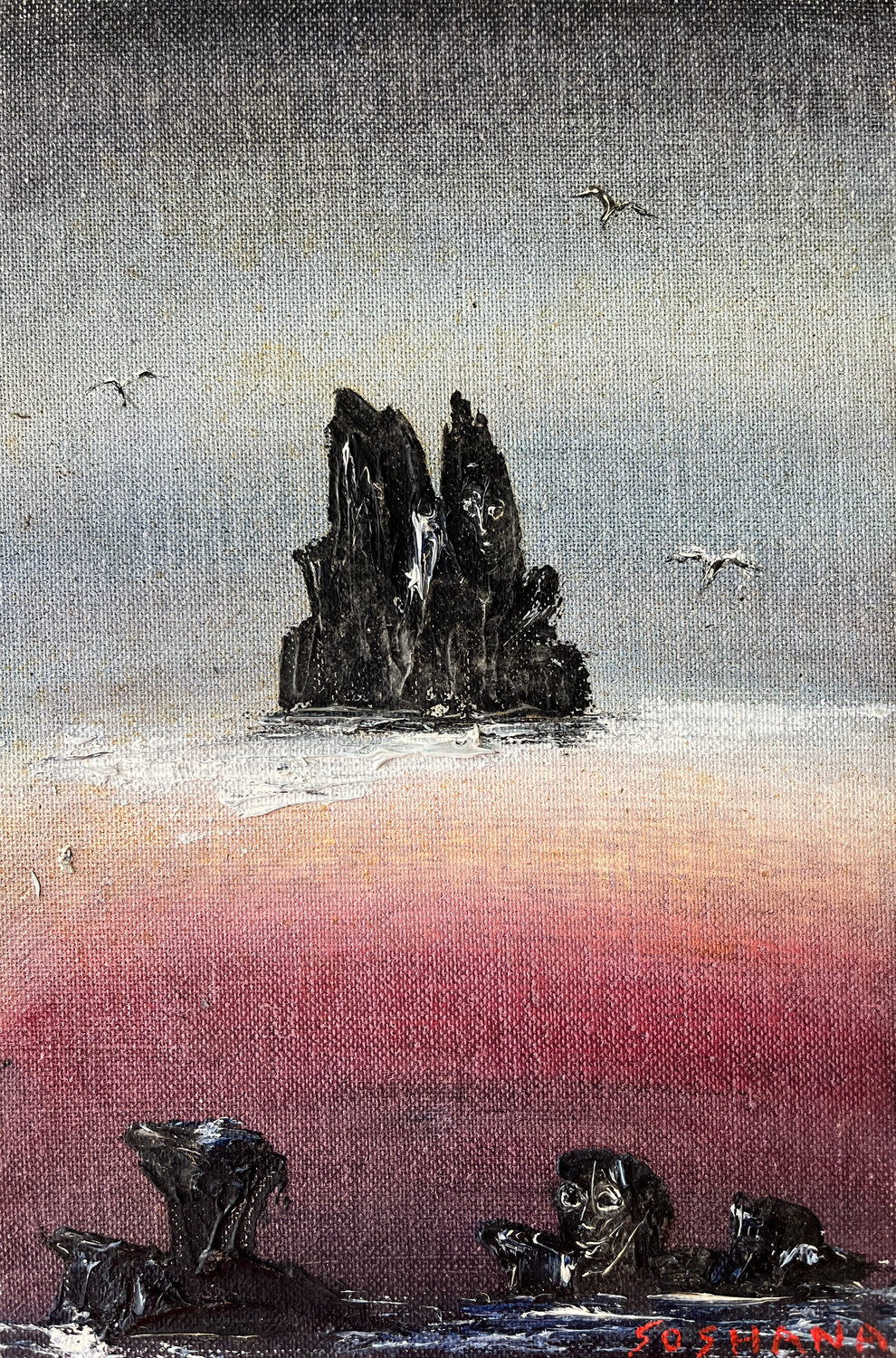 Rock In Fog, Cat. No. 3019 Soshana Afroyim Originalgemälde zu verkaufen