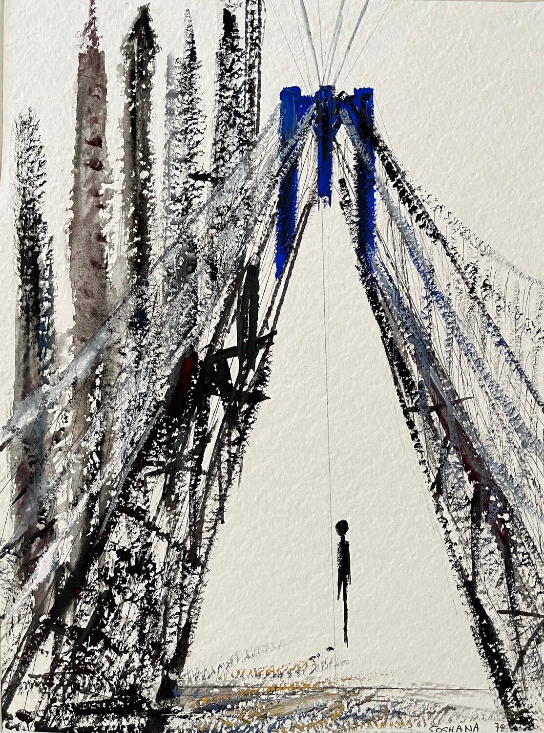 Alone In NY, Brooklyn Bridge, Cat. No. 6394 Soshana Afroyim Originalgemälde zu verkaufen