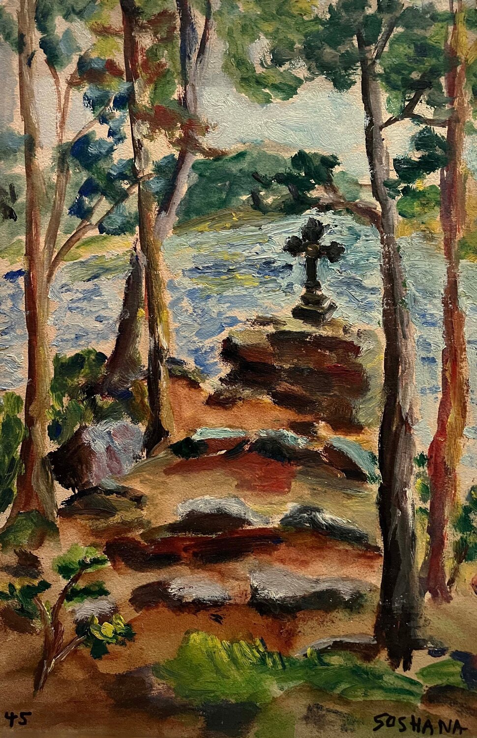 Cross In The Woods, Cat. No. 3101 Soshana Afroyim Originalgemälde zu verkaufen