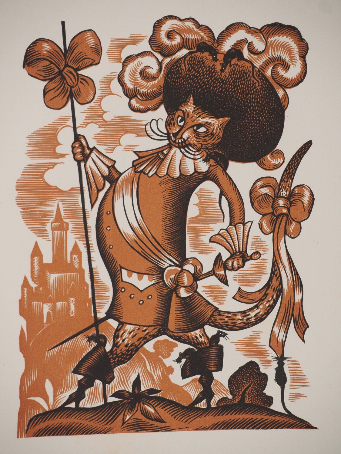 Le chat botté, Gravure sur bois originale Lucien Boucher Print for sale