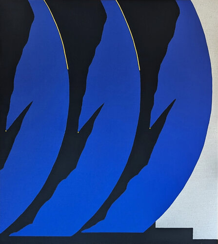 "Orbital Pageantry" Contemporary Blue & Black Geometric Abstract Painting van Emmanuel Araujo, Schilderij te koop op Singulart