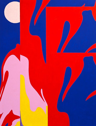 "Moonlit Scarlet" Contemporary Colorful Geometric Hard-Edge Abstract Painting by Emmanuel Araujo, Painting for Sale on Singulart