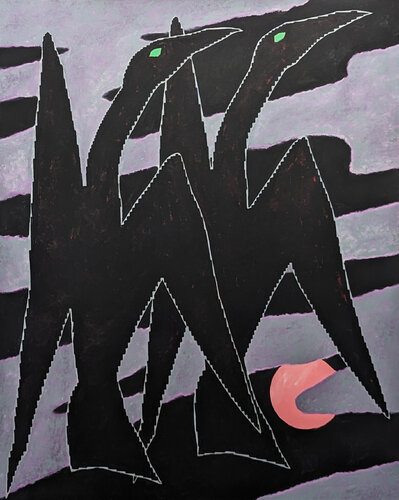 "Cormorant" Contemporary Purple & Black Geometric Abstract Bird Painting von Emmanuel Araujo, Malerei kaufen auf Singulart