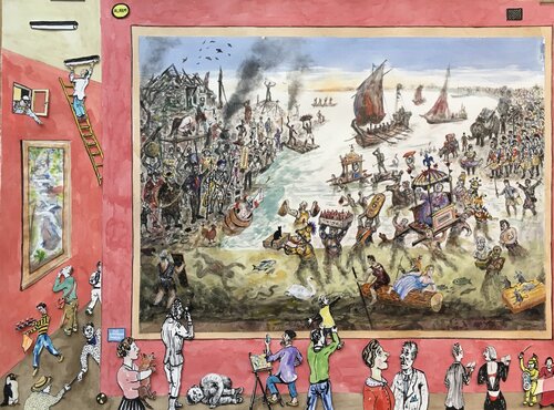 Shield of Battersea - Julius Caesar Crossing the Thames AD56 di Chris Orr, Opera su carta in vendita su Singulart