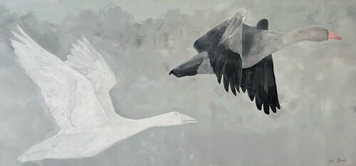 Two Geese by Kay Sleking, 회화 for Sale on Singulart