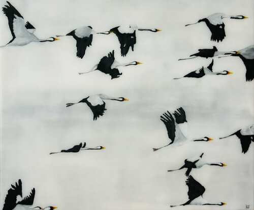 Cranes by Kay Sleking, 회화 for Sale on Singulart