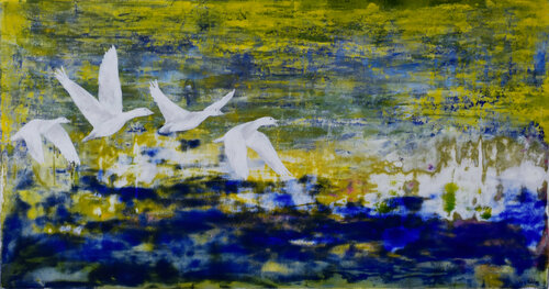 What if? About White Geese & Magnetic Fields by Kay Sleking, 회화 for Sale on Singulart