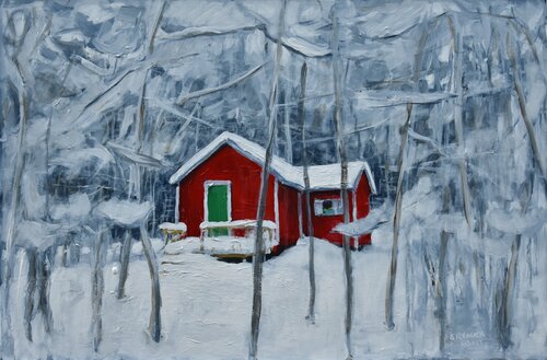 Red Camp in Snow van Stephen Remick, Schilderij te koop op Singulart