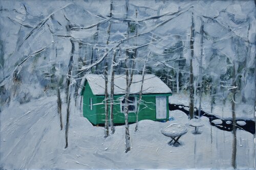 Green Camp in Snow by Stephen Remick, 회화 for Sale on Singulart
