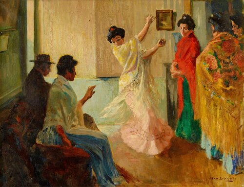 L'école de "baile" à Grenade (Dance School in Granada) by Alexandre Lunois, Painting for Sale on Singulart