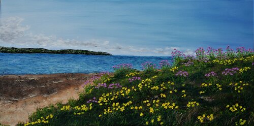 Sea Thrift and Gorse on Hilbre Island von Hazel Thomson, Malerei kaufen auf Singulart