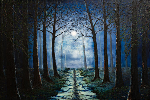 Moonlit Forest Path de Hazel Thomson, Pintura a la venta en Singulart