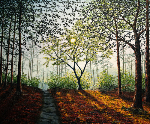 Autumn Light in the Forest de Hazel Thomson, Pintura a la venta en Singulart