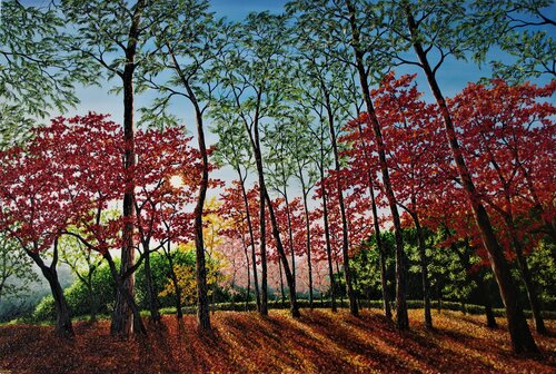 Woodlands in Japan [ Shinjuku Gyoen] de Hazel Thomson, Pintura a la venta en Singulart