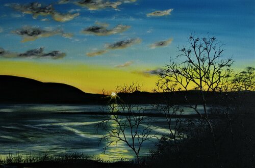 Sunset  On Loch Goil by Hazel Thomson, 油畫 for Sale on Singulart