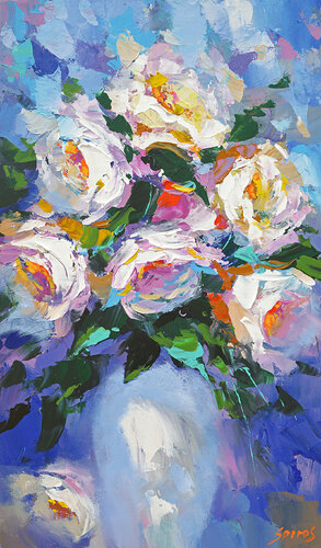 Flowers in a white vase van Dmitry Spiros, Schilderij te koop op Singulart