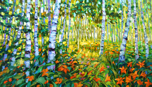 Colors of the birch forest van Dmitry Spiros, Schilderij te koop op Singulart