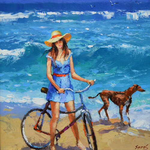 Girl with dog van Dmitry Spiros, Schilderij te koop op Singulart