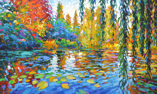 Morning. Willows by the pond van Dmitry Spiros, Schilderij te koop op Singulart