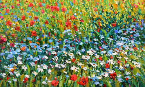 Summer meadows with chamomile van Dmitry Spiros, Schilderij te koop op Singulart