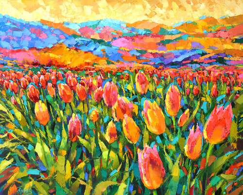 Blooming Tulips de Dmitry Spiros, Pintura a la venta en Singulart