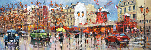 Rain On Boulevard Clichy di Dmitry Spiros, Pittura in vendita su Singulart