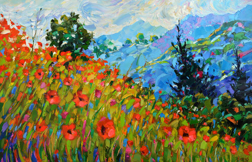 Wild flowers on the slope par Dmitry Spiros, Peinture en vente sur Singulart