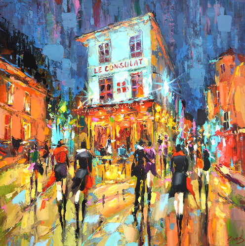 Night street van Dmitry Spiros, Schilderij te koop op Singulart