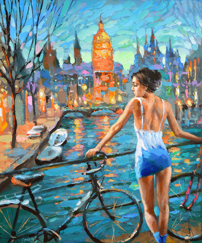 Evening on the bridge 2 di Dmitry Spiros, Pittura in vendita su Singulart
