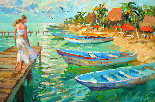 Isla Mujeres, Evening van Dmitry Spiros, Schilderij te koop op Singulart