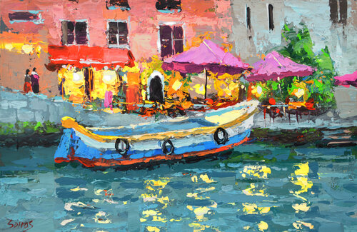Evening cafe di Dmitry Spiros, Pittura in vendita su Singulart