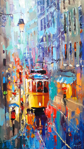 Among the lights of the evening rain 3 van Dmitry Spiros, Schilderij te koop op Singulart