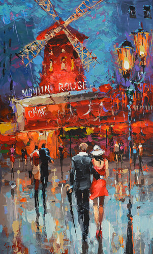 Moulin Rouge at night 2 van Dmitry Spiros, Schilderij te koop op Singulart