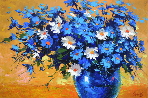 Bouquet Of Cornflowers di Dmitry Spiros, Pittura in vendita su Singulart