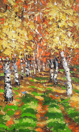 In the shadow of autumn birches van Dmitry Spiros, Schilderij te koop op Singulart