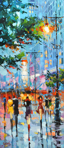Among the evening lights di Dmitry Spiros, Pittura in vendita su Singulart