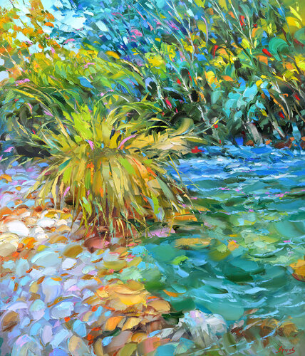 Colors of mountain river Chacamax Palenque in México von Dmitry Spiros, Malerei kaufen auf Singulart